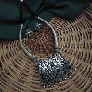 High-Quality SHIPRA Oxidised Hasli <b>Set</b> Necklace & <b>Earrings</b> | Best Seller | Exported from India - Product Image 6