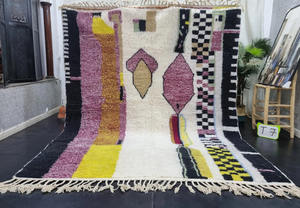 100% laine marocaine tapis fait main 8x10 taille noué à la main Orange et bleu tapis pour la décoration intérieure tapis abstrait - Product Image 4