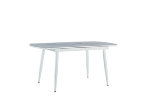 Luxury All-White Extendable Dining <b>Table</b> with Marble Effect Top - Modern Oval Kitchen <b>Table</b> with Tapered <b>Legs</b> - Nordic Style - Product Image 1
