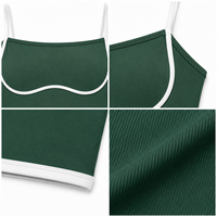 Soutien-gorge de sport personnalisé en gros pour femmes, 82 % nylon, 18 % élasthanne, 220 g/m², vert forêt, maintien léger, bretelles spaghetti, bordure contrastante