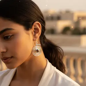 Pendientes Largos en Espiral de Plata 925 con Piedras Preciosas para Mujer, Accesorio de Moda - Product Image 3