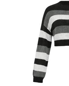 Manufacturer Customized Black Gray <b>White</b> Striped Cropped Knit Sweater Women <b>Long</b> Sleeve Ribbed Hem Winter Fashion Casual Top - Product Image 5