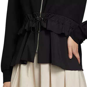 Ropa informal de manga larga de Color negro para mujer, sudaderas con capucha de diseño único, sudadera de algodón y poliéster para mujer, sudadera con cremallera completa para mujer - Product Image 3