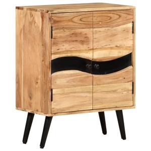 Madera de Acacia sólida de lujo Premium, dos puertas con puertas de borde vivo, Estantes abiertos de almacenamiento, aparador de gabinete de madera Natural y negro - Product Image 1