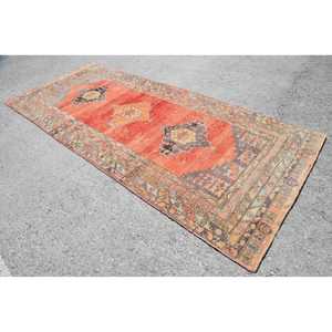 4.8x11.5 ft Vintage Rug, Turkish Large Rug, <b>Red</b> Blue Striped <b>Wool</b> Rug - Product Image 2