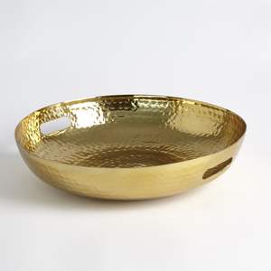 Antique Golden Oval Shape Salad Tools New Metal Casting <b>Food</b> <b>Serving</b> <b>Tray</b> with Silver Plating Elegant Tabletop Decorative <b>Tray</b> - Product Image 2
