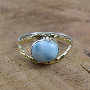 Style Boho Bague en argent sterling 925 faite à la main avec des pierres précieuses Larimar Plaqué rhodium Cadeau de mariage pour les femmes Bijoux d'occasion de fête - Product Image 5