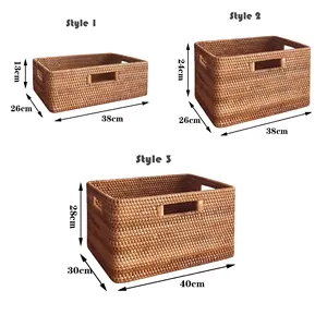 SET 3 scatole portaoggetti rettangolari in rattan intrecciato pane frutta contenitore per alimenti cesto portabiancheria armadio abbigliamento conservazione e organizzazione della casa
