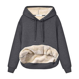 Womens Casual Winter Warm Fleece Sherpa Lined Pullover Hooded <b>Sweatshirt</b> <b>Black</b> Pullover Hoodies for <b>Ladies</b> - Product Image 1
