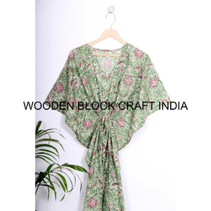 Caftan en coton à fleurs pour femmes indiennes faites à la main Maxi Dress Free Hand Block Print for Spring Summer Beach Cover Kimono Rabe Home - Product Image 5