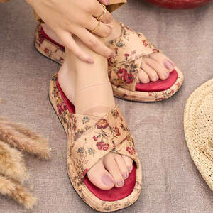 Timeless Fashion Trend Women's Cream Floral Velvet Platform <b>Sliders</b> Cushioned Non-Slip Sole Printed Design Anti-Slippery Feature - Product Image 6