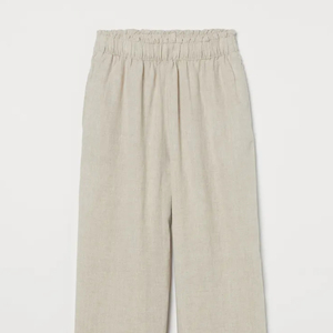 Pantalon décontracté personnalisé à taille haute et jambe droite Logo tissé Logo ample à jambe large en coton et lin imprimé Taille XL pour une utilisation au bureau - Product Image 3