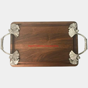 Plateau de service en bois matériel créatif Plateau en bois unique avec poignée en forme de feuille d'argenterie Équipement de restaurant à bas prix - Product Image 3