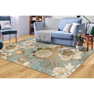 Alfombra con Estampado de Pájaro Dorado y Flores: Moderna, Botánica, Lavable a Máquina, con Pelo Suave - Product Image 2