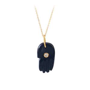 Onyx noir naturel Hamsa sculpté à la main pierre précieuse 925 pendentif à breloques en argent Sterling pour collier bijoux de mode pour les femmes en vrac - Product Image 4