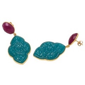 Hydro-pendientes de plata de ley 925 con gema de Rubí, pendientes redondos con forma de trébol, ónix verde, teñidos, novedad - Product Image 1