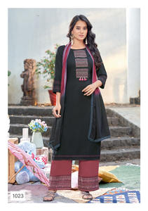 Rayón pesado aprobado por Liva con trabajo hecho a mano y trabajo de bordado Kurti con trabajo de bordado Palzzo con gasa Naznine Dupatta - Product Image 2