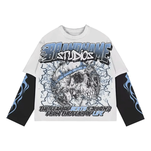 Nouvelle arrivée de T-shirt à manches longues double couche pour hommes 100% coton imprimé de logo personnalisé de qualité supérieure - Product Image 5