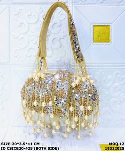 Pochette de soirée en soie brute brodée à la main avec chaîne, fermeture magnétique, doublure en coton - Sac à main de luxe et tendance pour mariages et événements culturels - Product Image 3