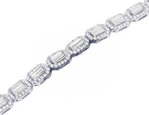Bracelet en or blanc 10 carats avec diamants de laboratoire, taille ronde et baguette alternée, pour unisexe - Product Image 2