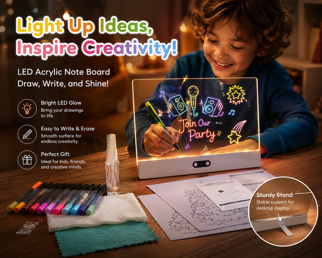 Wholesale Smart LED Acrylic Drawing Board USB Rechargeable 7-Color Glow Message Board for Retail Display