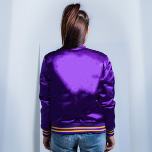 Wholesale High Quality Women's Satin Varsity Jacket Winter Quilted Sheep Skin Dyed Embroidery Casual Fashionable Hip Hop - Product Image 6