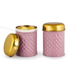 Ensemble de pots de rangement en métal doré avec motif en relief de diamants, style moderne et luxueux, contenants cylindriques pour fruits secs - Product Image 5