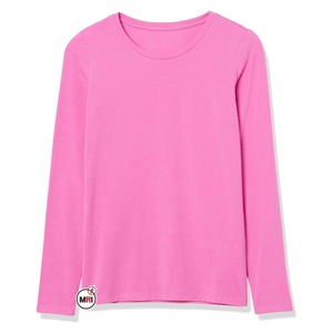 Vente en gros de chemise à col rond 100% coton de haute qualité personnalisée chemises unies à manches longues en tricot pour femmes - Product Image 2