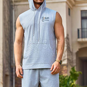 Latest Design <b>Men's</b> Solid Autumn <b>Sleeveless</b> <b>Hoodie</b> Made in Pakistan Street Style Wholesale Custom Cotton <b>Hoodie</b> - Product Image 4