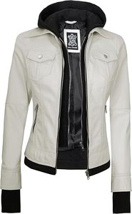 Custom Women's Hooded Lambskin <b>Leather</b> <b>Jacket</b> Comfortable Stylish Removable Hood Solid Pattern Woven Top Manufacturers Exporters - Product Image 4