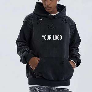 Sudadera con Capucha Personalizada Estilo Vintage con Pintura Desgastada para Hombre, Lavado Ácido, Algodón Grueso, Felpa Francesa, Decoloración al Sol, Diseño a Cuadros en la Parte Delantera, Talla Grande - Product Image 6