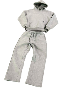 Ensemble jogging vintage personnalisé survêtement délavé à l'acide survêtement à capuche et pantalon de survêtement évasé à jambe droite survêtement pour hommes - Product Image 5