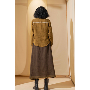 Camisa GARGI para Mujer, Transpirable, de Lino, con Pliegues, Color Dorado/Mustard, Estilo Entallado, Opciones de Largo Corto y Largo, para Primavera, Oficina, Talla XL - Product Image 2