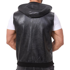 2025 hommes personnalisé en cuir véritable motard moto gilet épais hiver tricoté porter avec poche décoration cuir gilet OEM - Product Image 2