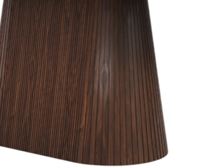 Table de salle à manger de cuisine moderne avec base en bois de manguier massif à motif cannelé, finition noyer, forme ovale, couleur beige, plateau naturel - Product Image 6