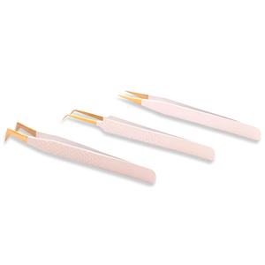Pince à épiler d'extension de cils en or à pointe blanche en acier inoxydable pointes ultra fines pour une isolation précise des cils graver le logo - Product Image 1