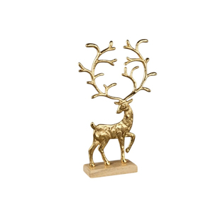 Wholesale Golden Reindeer <b>Christmas</b> Decor Sculpture Stylish Aluminium Metal Handicraft With Wooden Base For Home Decoration - Product Image 1