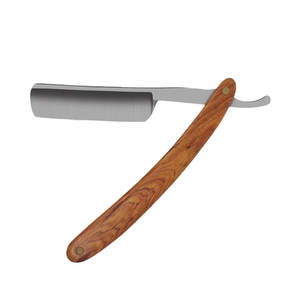 Navaja de Barbero de Alta Calidad para Hombres, para Corte de Cabello y Recorte de Barba, Navaja Recta de Acero Inoxidable con Mango de Madera - Product Image 1
