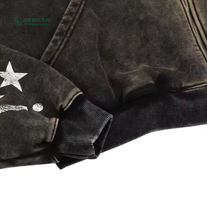 Nouveauté 2024 : Sweat à capuche zippé personnalisé délavé à l'acide, 100% coton molletonné/éponge française, séchage rapide, respirant, pour l'hiver - Product Image 3