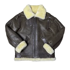 Meilleur Style marron hiver B3 Bomber veste en peau de mouton hommes grande taille 3XL naturel épais en peau de mouton Aviation manteau en cuir véritable