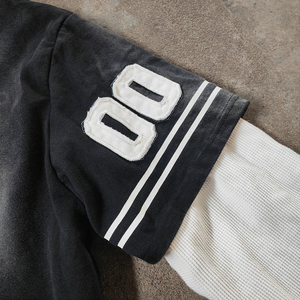 T-shirt personnalisé YSJY avec strass, coton 300 g/m², t-shirt lavé, streetwear, vintage, délavage acide, double couche, manches longues, pour homme - Product Image 3