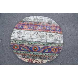 Tapis en laine turque Vintage à rayures beiges classiques 3x3ft grande surface avec motif de couloir rectangle abstrait pour chambre à coucher avec support en latex - Product Image 3