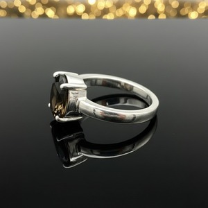 Anillo Minimalista de Plata 925 con Cuarzo Ahumado y Baño de Rodio, Engaste de Puntas, Certificado Cristiano, para Aniversario de Bodas, con Piedra Preciosa - Product Image 4