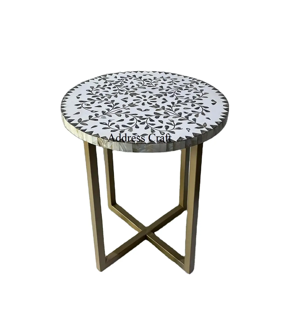 Indian Factory Price New Design Round Mother of Pearl Inlay Coffee Table Multi Color MOP Decorative Coffee Table Center Table