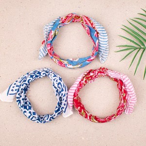 ผ้าพันคอผ้าฝ้ายทำมือ ชุด 3 ผืน ผ้าพันศีรษะพิมพ์ลายบล็อก ใช้ซ้ำได้ ผ้าพันคอฤดูร้อน ผ้าพันคอชายหาด - Product Image 5