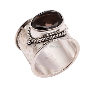 Anillos de cuarzo ahumado Natural, diseño a la moda, Plata de Ley 925, joyería India hecha a mano, anillos de plata fina - Product Image 1