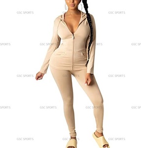 Sudadera con capucha y pantalón largo para mujer, conjunto de 2 piezas con cremallera, chándal informal, ropa activa de último estilo para chicas, venta al por mayor - Product Image 6