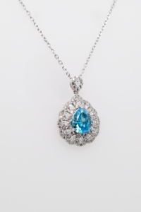 Vente en gros collier de luxe en argent 925 exquis en forme de poire aigue-marine CZ - Product Image 3