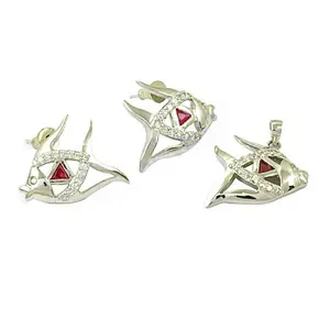 925 Silver Fine Jewelry Set for Women Fish-Themed with Ruby and <b>Emerald</b> Cut Diamond Gold Plated for Party and Gift Occasions - Product Image 3