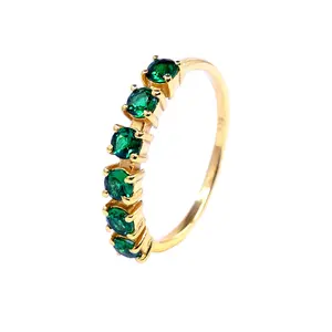 Fashionable Sterling Silver 925 Gold Plated Attractive Cheap Elegant Green Zirconia Gemstones Women Ring